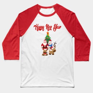 new year illustration with Santa Claus, snowman and reindeer Baseball T-Shirt